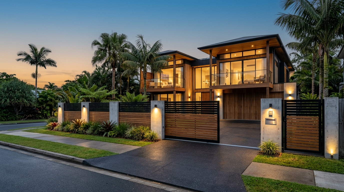 Timber fencing and entrance gate in Sunshine Coast